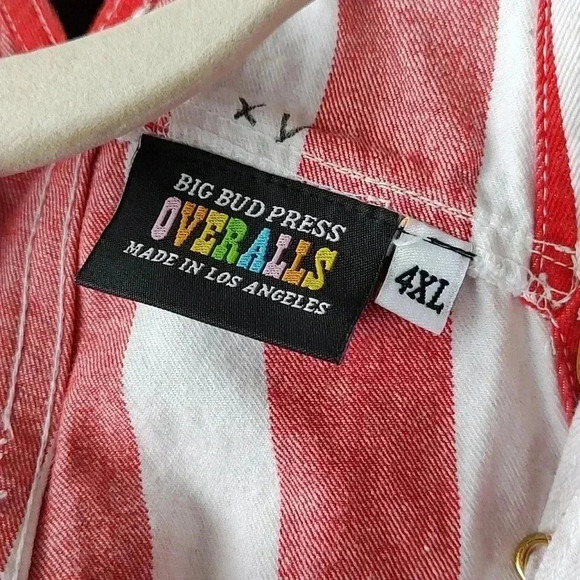 Big Bud Press Overalls in Red White Circus Stripe Womens 4XL - Picture 3 of 6